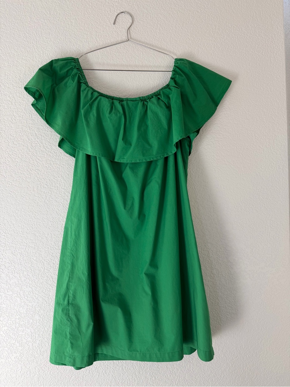 WHO WHAT WEAR Green Off-Shoulder Ruffle Dress 100% Cotton Size L